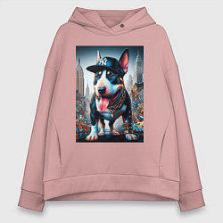 Женское худи оверсайз Funny bull terrier in New York - ai art