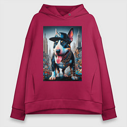 Женское худи оверсайз Funny bull terrier in New York - ai art