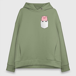 Женское худи оверсайз Розовый поросенок в кармане