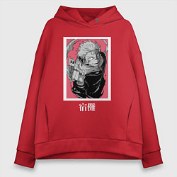 Женское худи оверсайз Магическая битва Сукуна розовый фон