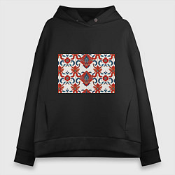 Женское худи оверсайз Узор красно-синий на белом фоне