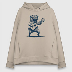 Женское худи оверсайз Мопс с гитарой укулеле