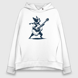 Женское худи оверсайз Бостон-терьер играет на гитаре