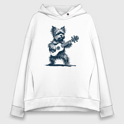 Женское худи оверсайз Йоркширский терьер играет на гитаре