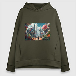 Толстовка оверсайз женская Планета фантастика, цвет: хаки