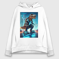 Женское худи оверсайз Cyber tyrannosaur on a hoverboard - neon glow fant