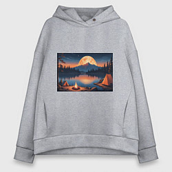 Женское худи оверсайз Костер на берегу озера