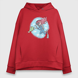 Женское худи оверсайз Девочка-дайвер и рыбка