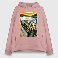Толстовка оверсайз женская Мышка кричит на картине Эдварда Мунка - мем искусс, цвет: пыльно-розовый