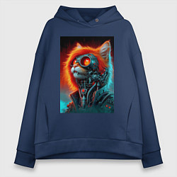 Женское худи оверсайз Рыжий кот вампир - стимпанк