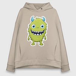 Женское худи оверсайз Смешной зеленый монстрик