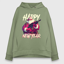 Женское худи оверсайз Happy New Year Santa Claus with weapon