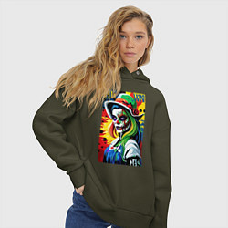 Толстовка оверсайз женская Girl witch - pop art, цвет: хаки — фото 2