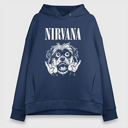 Толстовка оверсайз женская Nirvana rock dog, цвет: тёмно-синий