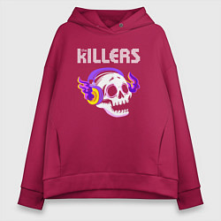 Толстовка оверсайз женская The Killers - неоновый череп, цвет: маджента