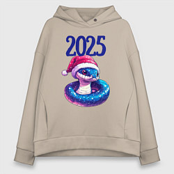 Женское худи оверсайз Новогодняя синяя змея 2025