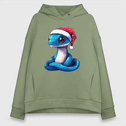 Женское худи оверсайз Новогодняя голубая змейка