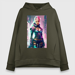 Толстовка оверсайз женская Cool cyberpunk Barbie - ai art fantasy, цвет: хаки