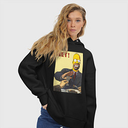 Толстовка оверсайз женская Пародия на плакаты СССР Гомер Симпсон, цвет: черный — фото 2