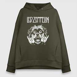 Толстовка оверсайз женская Led Zeppelin rock dog, цвет: хаки