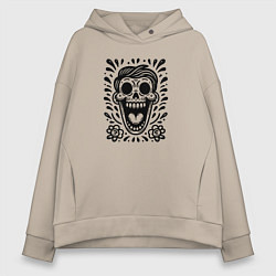 Женское худи оверсайз Татуировка смеющегося черепа