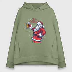 Женское худи оверсайз Merry Christmas Santa beer