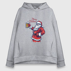 Женское худи оверсайз Merry Christmas Santa beer