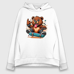 Женское худи оверсайз Мишутка крутой скейтбордист - нейроарт