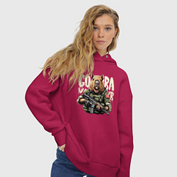 Толстовка оверсайз женская Cool capybara - military style, цвет: маджента — фото 2