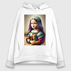 Женское худи оверсайз Маленькая Мона Лиза в детстве с куклой - нейроарт