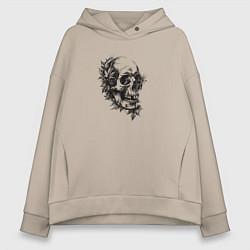 Женское худи оверсайз Череп с кленовыми листьями