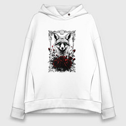 Женское худи оверсайз Лис с красными розами