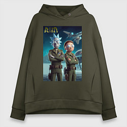 Толстовка оверсайз женская Rick and Morty - air force нейроарт, цвет: хаки