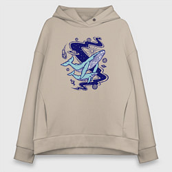 Женское худи оверсайз Космические киты