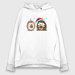 Женское худи оверсайз Новогодние ежики с подарками