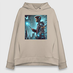 Женское худи оверсайз Harry Potter with a magic wand - cyberpunk
