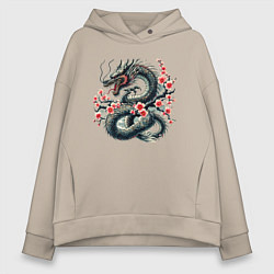 Женское худи оверсайз Japanese dragon and sakura - irezumi