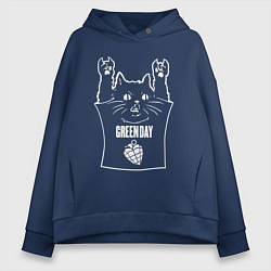 Толстовка оверсайз женская Green Day - cat rock, цвет: тёмно-синий