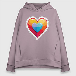 Толстовка оверсайз женская Разноцветное сердечко с обводкой, цвет: сиреневый