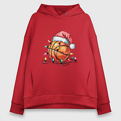 Женское худи оверсайз Баскетбольный новый год с гирляндой