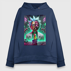 Толстовка оверсайз женская Rick and Morty - neon skull, цвет: тёмно-синий