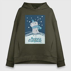 Женское худи оверсайз Новогодний олень с шарфом