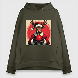 Женское худи оверсайз Рождественский олень Рудольф в шапке Санты