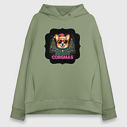 Женское худи оверсайз Новогодний пес корги