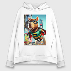 Женское худи оверсайз Бэткапи летит над улицей Нью-Йорка