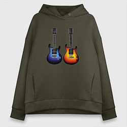 Толстовка оверсайз женская Яркие гитары, цвет: хаки