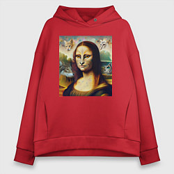 Толстовка оверсайз женская Мона Лиза превращается в кошку, цвет: красный