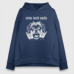 Толстовка оверсайз женская Nine Inch Nails rock dog, цвет: тёмно-синий