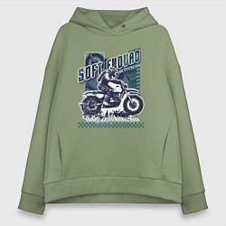 Толстовка оверсайз женская Мотоциклист на мотоцикле:Soft enduro, цвет: авокадо