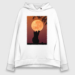 Женское худи оверсайз Кот трогает луну
